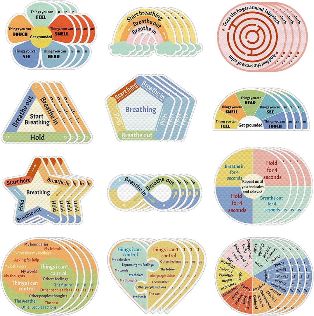144 Pcs Breath Calm Anxiety Sensory Stickers Reusable Mindfulness Stickers Anti Stress Rough Textured Sticker Anxiety Strips for School Office Classroom Desk Adults Teens Fidget Gifts