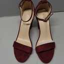 PARTY Women's Chunky Block Heels Open Toe Ankle Strap 3 Inch Heeled Sandals Comfortable for Wedding and Prom,Burgundy, Size-7.5