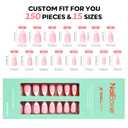 modelones French Tip Press on Nails, 150Pcs M-Almond Fake Nails with Nail Box, Pink & White Gel Nail Tips for Women, Soft Glue-On Nails for Natural Salon Look, DIY Nail Art Kit (15 Sizes)