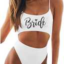 MUZHI Women's Bride One Piece Swimsuits Ruched Tommy Control Wifey Swimwear Sexy Back Crossover Swimming Bathing Suits, S