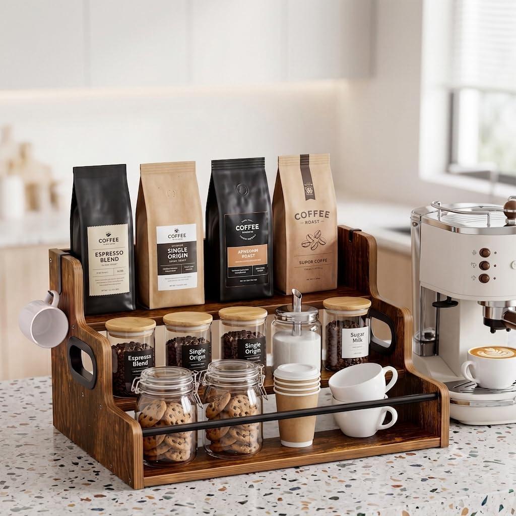 YOUDENOVA Coffee Syrup Organizer, 3-Tier Syrup Rack, 16.7 x 11.7 x 9.3 inches