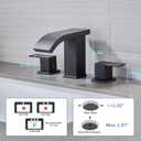 LED Light Black Waterfall Bathroom Faucet 3 Holes - 8Inch Widespread Bathroom Sink Faucet | Two Handles Lavatory Vanity Sink Faucets with Pop-up Drain Assembly & Supply Lines