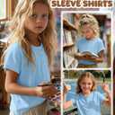 Vinsatin Girl's Short Sleeve Shirts Henley Round Neck Button up Tops Loose Fit Summer Basic Tees(11-12 Years,Light Blue) (Blue)