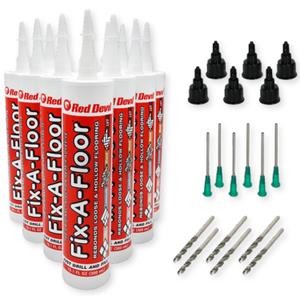 The Original Fix-A-Floor Loose Tile Repair Adhesive PRO Pack! Includes 6 Micro Syringe Injectors and 6 Drill Bits for Tile, Porcelain, Ceramic, Marble, Stone, and Wood Floor, Pack of 12
