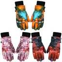 Bencailor 3 Pairs Kids Winter Gloves Waterproof Snow Ski Gloves Warm Windproof Adjustable Mittens for Boy Girl Outdoor(3-6 Years,Red Green, Pink, Blue Green)