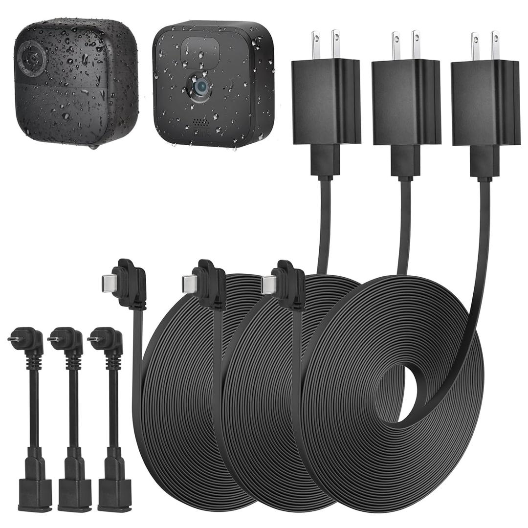 3Pack 16.4ft/5m Power Cable with Adapter for Blink Outdoor 4 (4th Gen), Blink Outdoor/Indoor (3rd Gen)&Blink XT/XT2, Weatherproof Outdoor Extension Cable with Extra Micro USB Adapter for Blink Camera