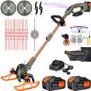 12-Inch Cordless String Trimmer & Edger, (2 x 21V 4.0Ah Electric Brush Cutter Battery Powered), with Auxiliary Bracket, Side Ball, 90 Rotary Head, Telescopic Handle, 3 Cutting Methods(WEG21T)