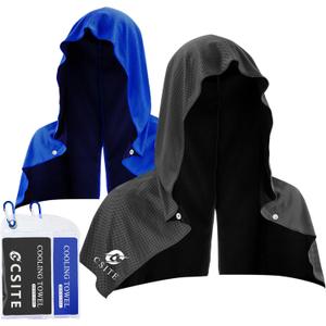 CSITE 2 Pack Cooling Hoodie Towels, Instant Cooling Towels for Neck and Face, UPF 50 Sun Protection, Ice Towel for Hot Weather, Head Towel for Sports, Camping, Cycling & More Activities