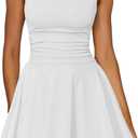 Kaximil Women's Ruffle Hem Boat Neck Mini Dress Sleeveless Ruched Corset Short Party Dresses (White, Small)