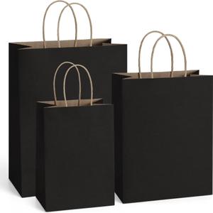 BagDream Kraft Paper Bags 5x3x8, 8x4.25x10, 10x5x13 - 25 Pcs Each Gift Bags With Handles, Craft Merchandise Sacks - 100% Recycled Paper Black