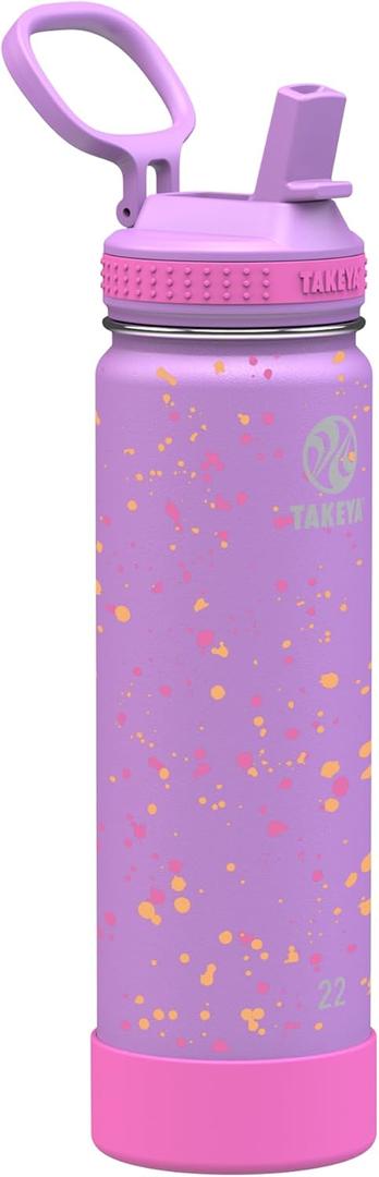 Takeya Actives Water Bottle with Straw Lid - Bottle with Double Stainless Steel Insulation - Dishwasher Safe & BPA-Free - Bottle with Straw Lid & Removable Bumper - 22 oz, Purple Love