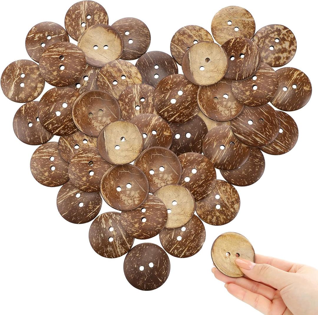 Riceshoot 20 Pcs 2 Inches Coconut Shell Buttons Coconut 2 Holes Button Sewing Buttons for Shirt DIY Crafts Decorations