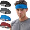 Sukeen Sports Headbands for Men, Moisture Wicking Sweat Bands Headbands Non-Slip, Breathable Elastic Sweatband, Running Headband for Yoga, Tennis, Fitness Workout (Black/Dark Gray/Blue/Wine Red)