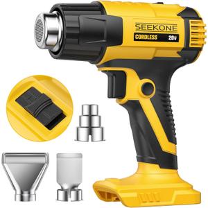SEEKONE Cordless Heat Gun with 2 Temp Settings 1022 and 572, Compatible with Dewalt 20V Battery, Fast Heating Hot Air Gun with 3 Nozzles for Shrink Tubing, Vinyl Wrapping, Crafting (No Battery)