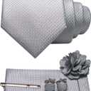 JEMYGINS Mens Tie and Lapel Pin Necktie Pocket Square Cufflinks and Tie Clip Sets for Business Casual 5PCS (Silver)