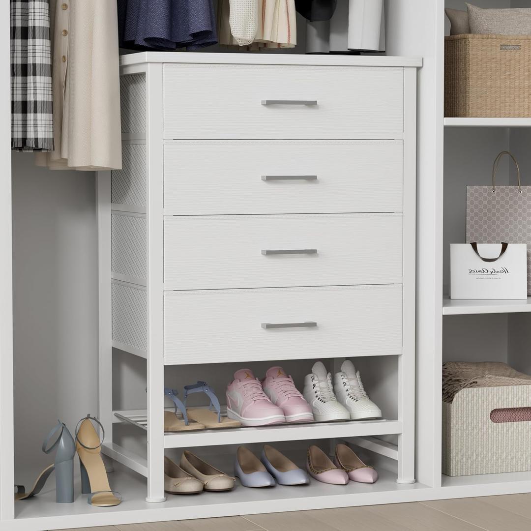 BOLUO White Dresser for Closet with 4 Drawers and Shelf Large Closet Drawers for Closet Organizers and Storage Bedroom Dorm Modern