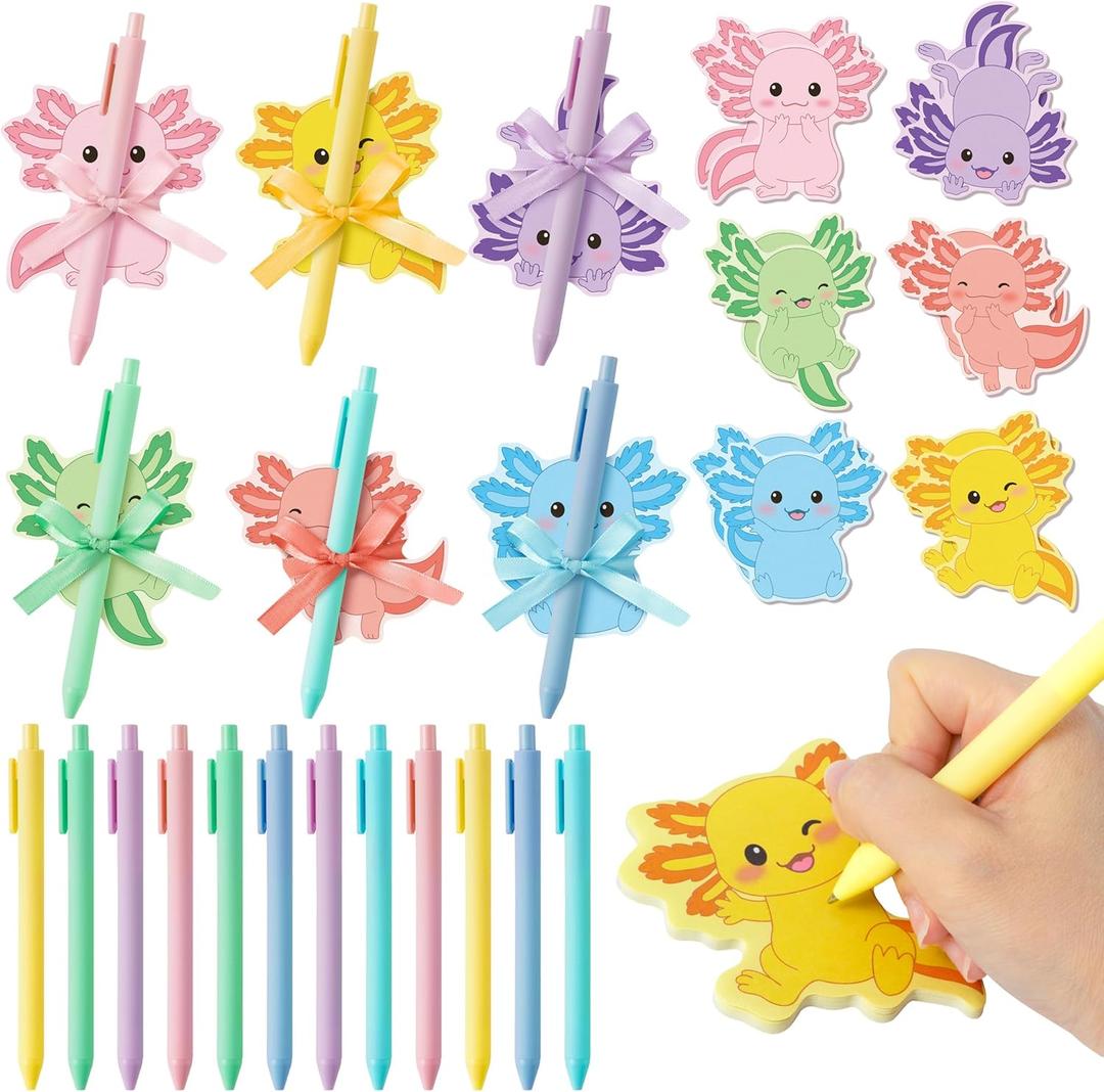 Bright Color Sticky Notes - 72pcs Cute Axolotl Super Sticky Notes Pens Ribbons Set Favorite Sticking Power Office Products School Supplies Clean Removal Memo Pads Index Tabs Strong Adhesive