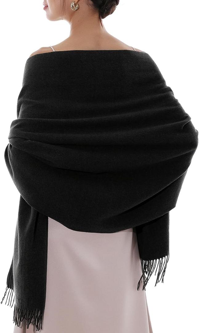 RIIQIICHY Women's Scarf Pashmina Shawls and Wraps for Evening Dress Bridesmaid Wedding Bridal Winter Warm Long Large Scarves (Black)