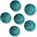 Handmade Decorative Turkish Ceramic Bowl Set of 4, Green Pinch Bowls for Dipping & Serving - Small Versatile and Unique Charcuterie Accessories, Mini Sauce Dish, Floral Pattern Snack Bowls