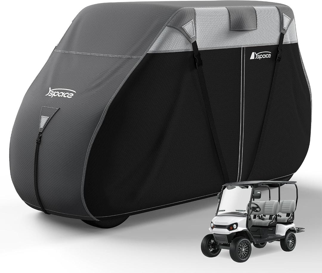 YSPACE Heavy Duty 600D Golf Cart Cover for 2+2 Passengers, Fits EZGO, Club Car, Yamaha, Waterproof, Reflective Strips, Triple Windproof Buckles