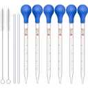 Weewooday Glass Droppers Pipettes Graduated Lab Dropper Glass Liquid Pipette with Big Rubber Hats 20 cm Stir Rod Washing Brush Transfer for Liquid Essential Oil(16 Pieces,Blue,10 ml)
