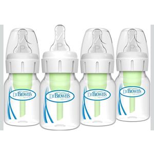 Dr. Brown's Natural Flow Anti-Colic Options+ Narrow Baby Bottle, 2 oz/60 mL, with Preemie Flow Nipple, 0m+, 4 Pack