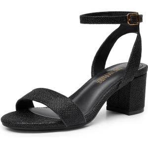 DREAM PAIRS Women's Open Toe Ankle Strap Low Block Chunky Heels Sandals Party Dress Pumps Shoes (Black), Size 11