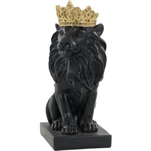 12" Crown Lion King Statue Decor, The King of Beasts - Statue Decoration for Home/Study/Living Room, Great Collectible Figurines, Best Gift for The Man,Iarge Size Black Golden Color