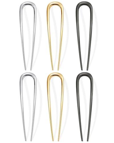 6 PCS Metal French Hair Pin for Women, Large Styling Pins for Thin Thick Hair, Hair Pin for Buns, French Twist Pin Wavy U Shaped