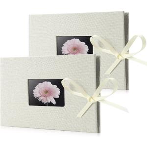 2 Pack Small Photo Album 4x6, Fabmaker Each Picture Album Holds 24 Horizontal Photos, Linen Cover Picture Photo Book with Front Window, Mini Brag Books for 4x6 Pictures, Artwork or Postcards Storage (Cream)