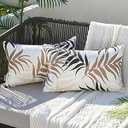 MIULEE Pack of 2 Decorative Outdoor Waterproof Throw Pillow Covers Patio Pillow Cases Natural Leaves Pattern Spring Square Cushion Shams Shell for Garden Balcony Couch 12x20 Inch, Coffee Brown