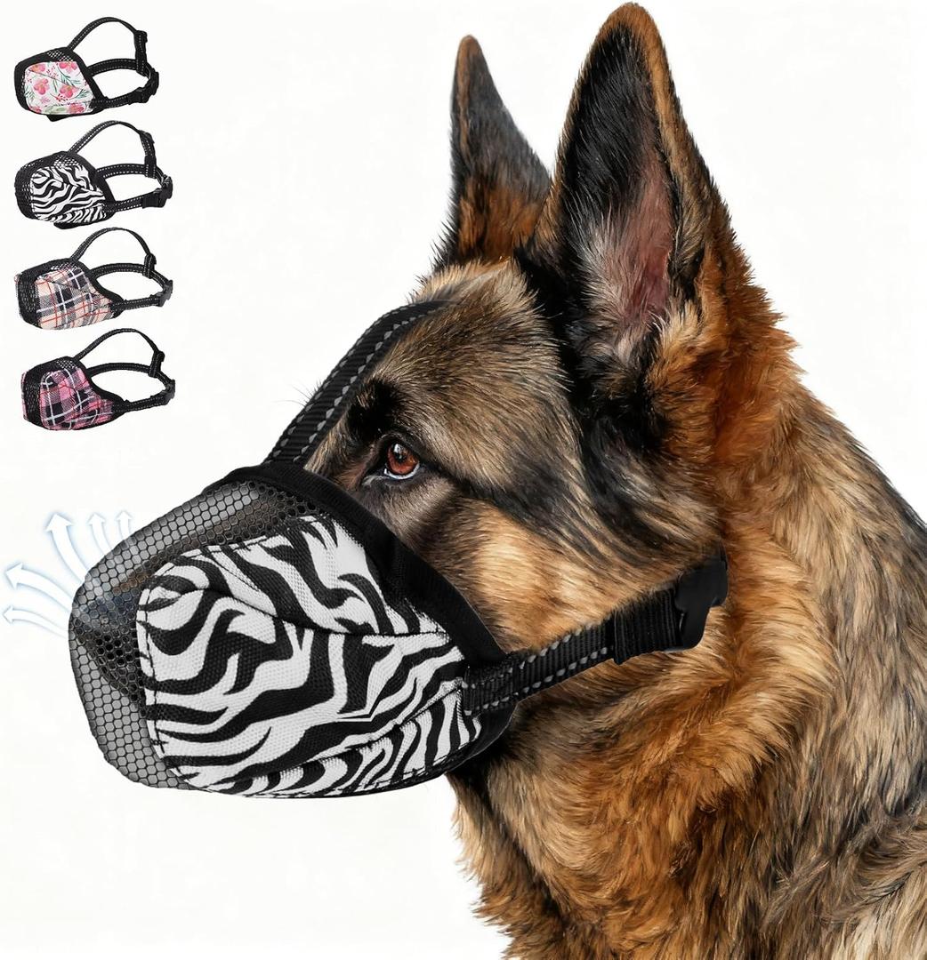 KOOLTAIL Dog Muzzle, Soft Muzzle for Small Medium Large Sized Dogs to Anti & Prevent Barking Grooming Biting, Reflective Adjustable Air Mesh Basket Muzzles, Allows Panting and Drinking,Tiger, Size L