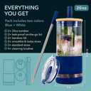 Pandaloo Glass Cups With Lids and Straws -20 Fl Oz- Perfect Size Iced Coffee Cup - Smoothie Cup With Bamboo Lid and On the go Lid - Glass Tumbler (2 Count (Pack of 1), Galactic Blue-Coton White)