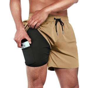 BRISIRA Mens Swim Trunks Swim Shorts Quick Dry 5 inch Inseam Beach Shorts with Compression Liner and Zipper Pocket, 34