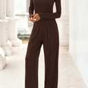 PRETTYGARDN Two Piece Lounge Sets For Women 2025 Casual Long Sleeve Shirts Wide Leg Pants Tracksuit Workout Matching Set (Brown, XXL)