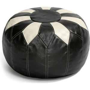 Thgonwid Unstuffed Moroccan Faux Leather Pouf Ottoman with Storage - Handmade Boho Chic Multi-Use Footrest for Living Room, Bedroom, Patio - Round Ethnic Floor Cushion & Decorative Accent, Black&White