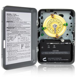 T101 Mechanical Timer Switch, 120V 40A SPST, 2HP for Outdoor Light Timer, Water Heater, HVAC & Pool Pump 12 ON/Off Cycles, Manual Override, Trippers Included Ideal for All Uses
