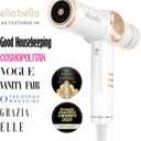 ELLA BELLA Ionic Hair Dryer with Diffuser - Negative Ion Blow Dryer, Quiet | Professional-Grade Blow Dryer. Intelligent Heat Control & Rapid Drying, Lightweight, Low Noise, All Hair Types, White