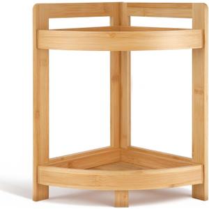 2026 New Bamboo Standing Shelf, 2 Tier Corner Shelf Stand, bathroom counter/sink organizer, Triangular Curved Corner Shelf Stand for Space-Saving Display Ideal for Bathroom/Kitchen/Living Room