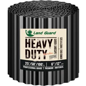 Land Guard Corrugated Garden Edging Border, 12" x 50' Landscape Paver Edging, Tall Landscape Edging, Fence for Garden, Flower Bed, Lawn and Landscape Edging (Glossy Black)