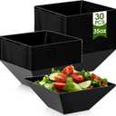 Tioncy 30 Pcs Square Plastic Serving Bowls, Medium Salad Fluted Plastic 35 oz Disposable Serving Bowls Containers for Parties, Snack, Buffet, Chips(Black,Classic)