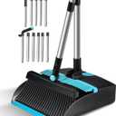 56.9" Long Handle Steel Broom and Dust Pan Combo, Sturdy Metal Broom & Dustpan Set for Home Indoor Daily Cleaning