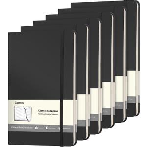 Comix 6 Pack Lined Journal Notebooks for Work, 240 Pages, 5.5"x8.3", Black, Hardcover, A5 Medium College Ruled, Journaling Notebooks for Notes-taking, Fits for Office School Home