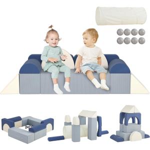 Asweets Kids Play Couch with Tunnel and Balls, Play Couch for Toddlers, Kids Foam Convertible Play Building Fort for Christmas and New Year, Blue