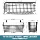 4 Set [EXTRA LARGE] Hanging Wall Mount Storage Baskets with Adhesive Hooks & Steel Hooks, Multiuse Sturdy Wire Metal Organizing Baskets for Home Kitchen Bathroom Pantry Utility Organizer, Black