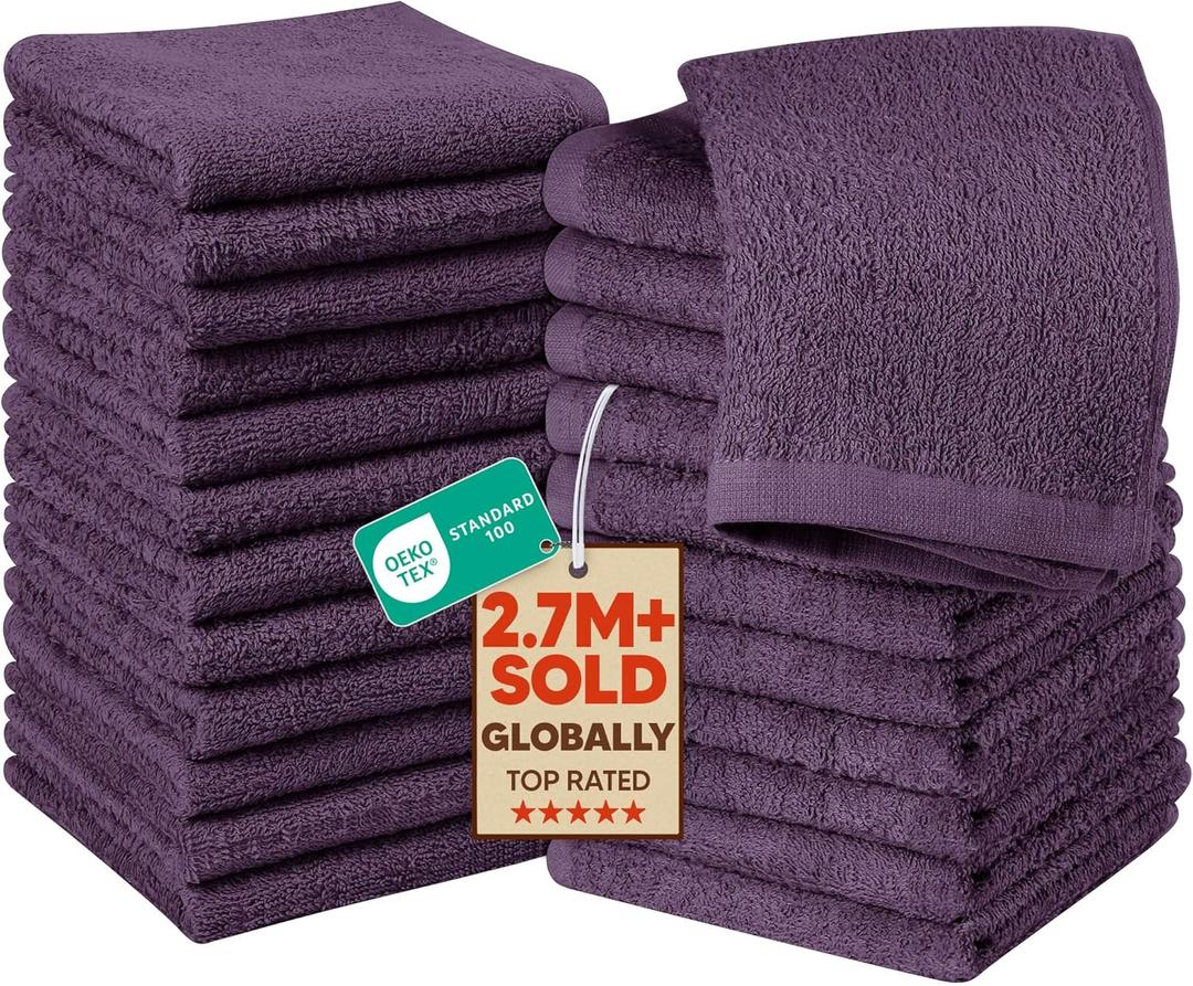 Utopia Towels 24 Pack Washcloths, 12x12 in, 100% Cotton, Plum | Premium 100% Ring Spun Cotton Face Cloths - Highly Absorbent, Fast Drying Soft Feel Fingertip Towels for Daily Use