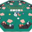 Folding Poker Table Top 48-Inch Solid Wood Topper Space for 8 Players Blackjack Table with Built-in Cupholders and Chip Trays by Trademark Poker