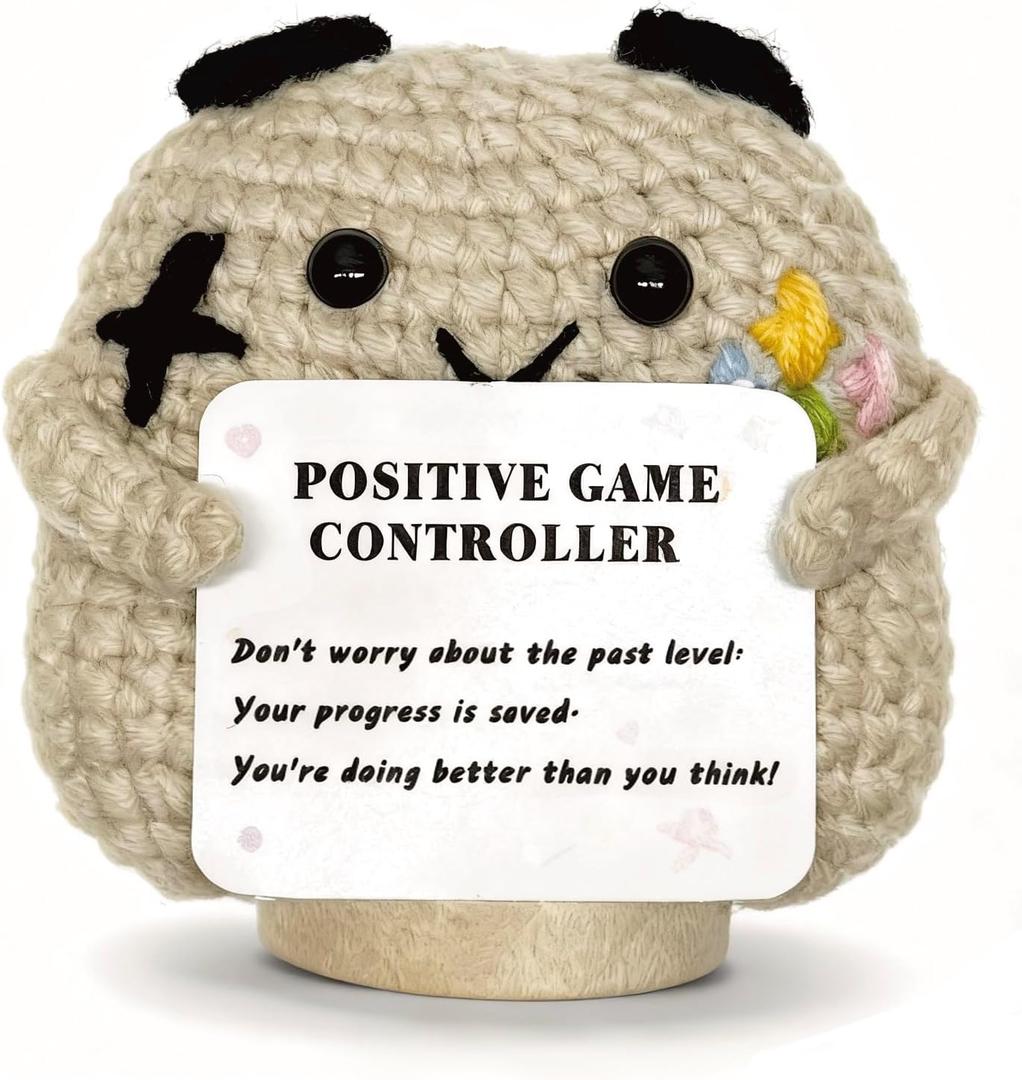 Handmade Positive Game Controller Doll - Emotional Support with an Inspiretional Card Birthday Gifts for Women, Dad, Son Daughter, Knit Funny Toy Christmas Stocking Stuffes Desk Decor for Home