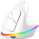 TECKNET RGB Wireless Ergonomic Mouse Rechargeable - USB+Bluetooth Multi-Device LED Vertical Mouse with 11 RGB Backlight Modes, 4800 DPI Adjustable, Ergo Mice for Windows and Mac, White