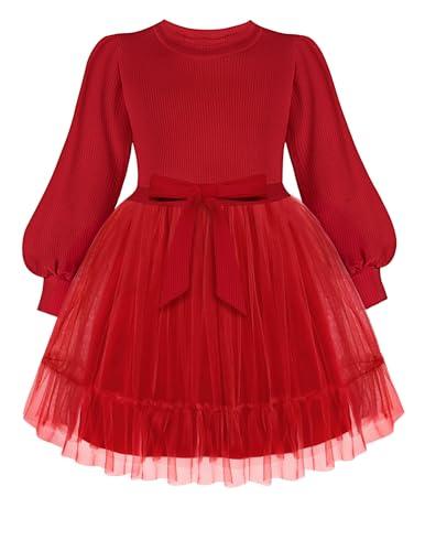 Arshiner Toddler Christmas Dress Girls Crewneck Tulle Unique Bubble Sleeves Tutu Dress Princess Birthday Party Clothes Red 110